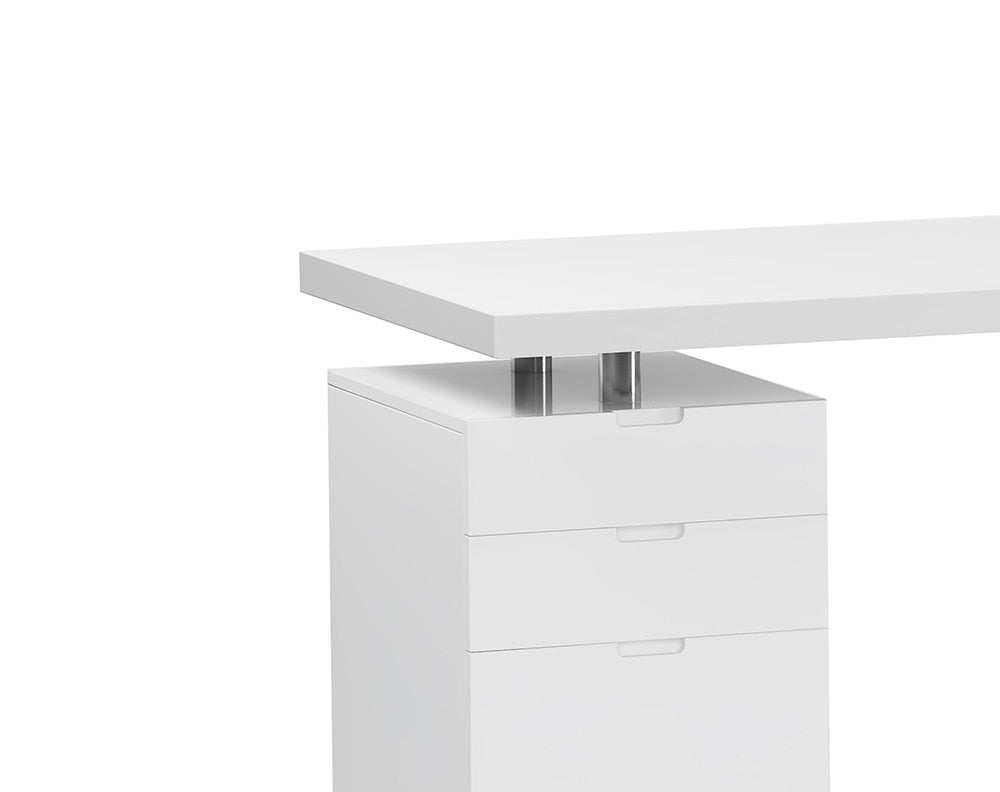 Chintaly - Rotatable Home Office Desk w/ Wooden Top & 3-Drawer Cabinet - 6916-DSK veiw 7