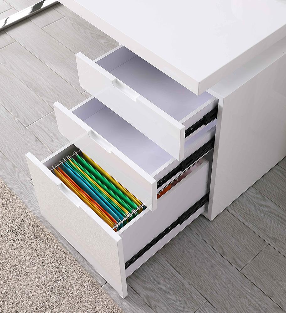 Chintaly - Rotatable Home Office Desk w/ Wooden Top & 3-Drawer Cabinet - 6916-DSK veiw 8