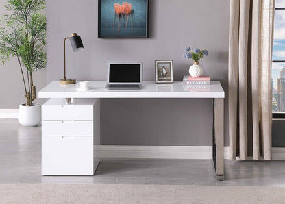 Chintaly - Rotatable Home Office Desk w/ Wooden Top & 3-Drawer Cabinet - 6916-DSK veiw 9