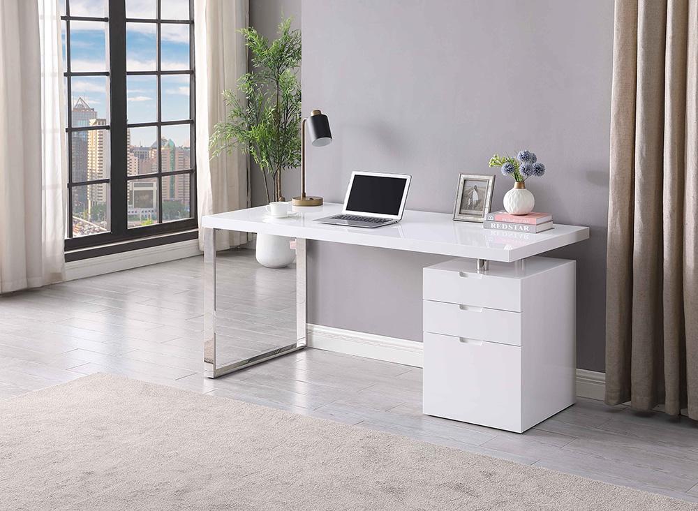 Chintaly - Rotatable Home Office Desk w/ Wooden Top & 3-Drawer Cabinet - 6916-DSK veiw 10