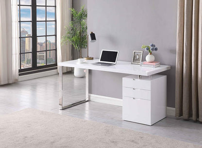 Chintaly - Rotatable Home Office Desk w/ Wooden Top & 3-Drawer Cabinet - 6916-DSK veiw 10