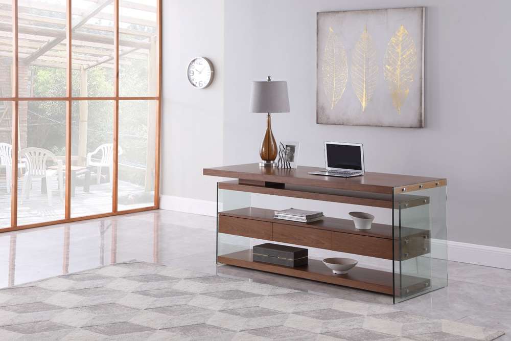 Chintaly - Rotatable Wooden Desk w/ 3 Drawers and 3 Shelves - 6902-DSK-WAL veiw 1