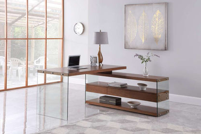 Chintaly - Rotatable Wooden Desk w/ 3 Drawers and 3 Shelves - 6902-DSK-WAL veiw 2