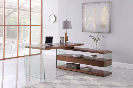 Chintaly - Rotatable Wooden Desk w/ 3 Drawers and 3 Shelves - 6902-DSK-WAL veiw 2