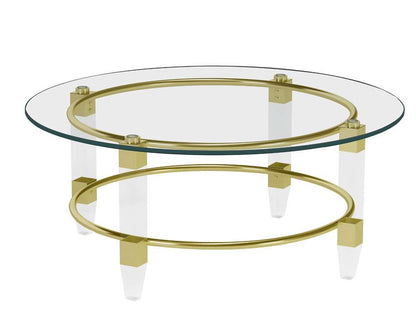 Chintaly - Round Glass Cocktail Table w/ Acrylic Legs & Gold Plated Frame - 4038-CT-GLD veiw 1