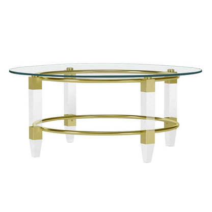 Chintaly - Round Glass Cocktail Table w/ Acrylic Legs & Gold Plated Frame - 4038-CT-GLD veiw 2