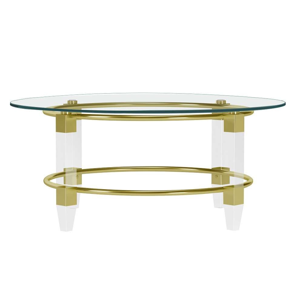 Chintaly - Round Glass Cocktail Table w/ Acrylic Legs & Gold Plated Frame - 4038-CT-GLD veiw 3