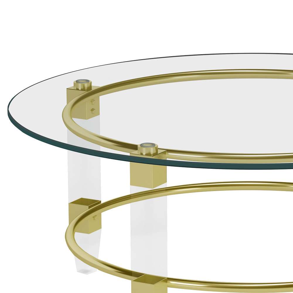 Chintaly - Round Glass Cocktail Table w/ Acrylic Legs & Gold Plated Frame - 4038-CT-GLD veiw 4