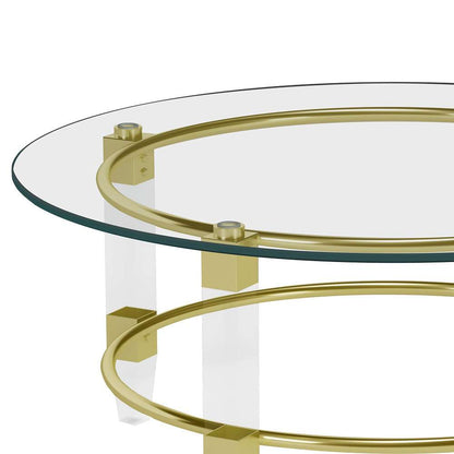 Chintaly - Round Glass Cocktail Table w/ Acrylic Legs & Gold Plated Frame - 4038-CT-GLD veiw 4