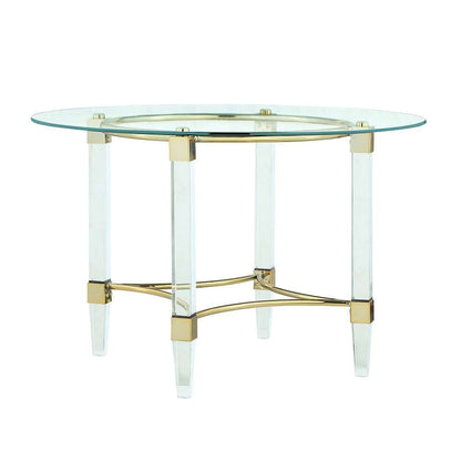 Chintaly - Round Glass Dining Table w/ Acrylic & Steel Base w/ Golden Accents - 4038-DT-GLD veiw 1