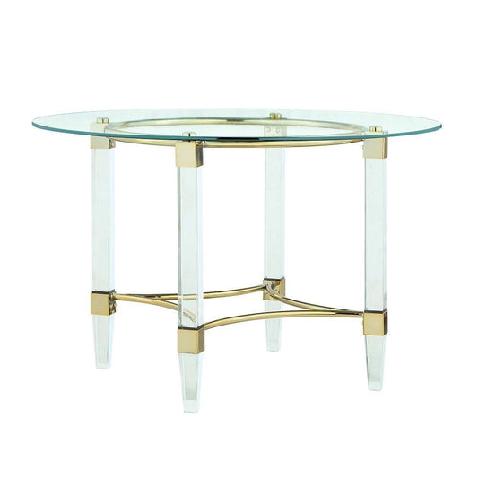 Chintaly - Round Glass Dining Table w/ Acrylic & Steel Base w/ Golden Accents - 4038-DT-GLD veiw 1