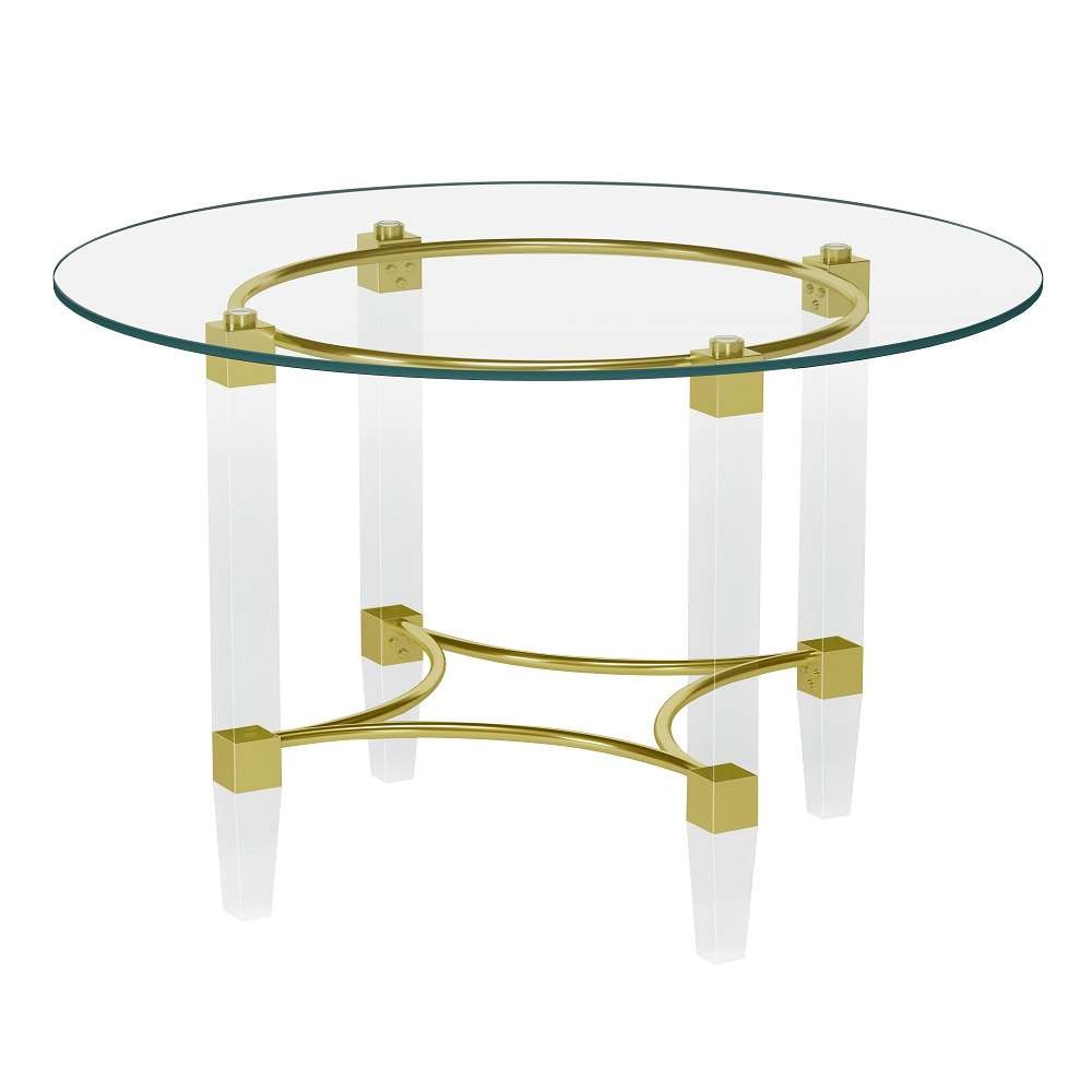 Chintaly - Round Glass Dining Table w/ Acrylic & Steel Base w/ Golden Accents - 4038-DT-GLD veiw 2