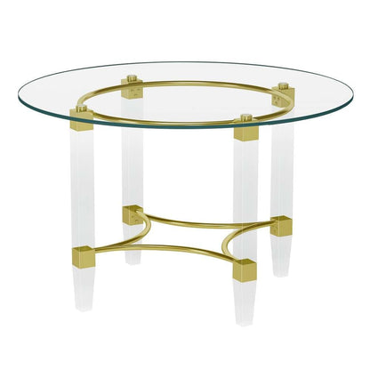 Chintaly - Round Glass Dining Table w/ Acrylic & Steel Base w/ Golden Accents - 4038-DT-GLD veiw 2