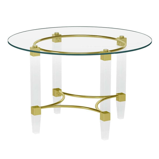 Chintaly - Round Glass Dining Table w/ Acrylic & Steel Base w/ Golden Accents - 4038-DT-GLD veiw 2