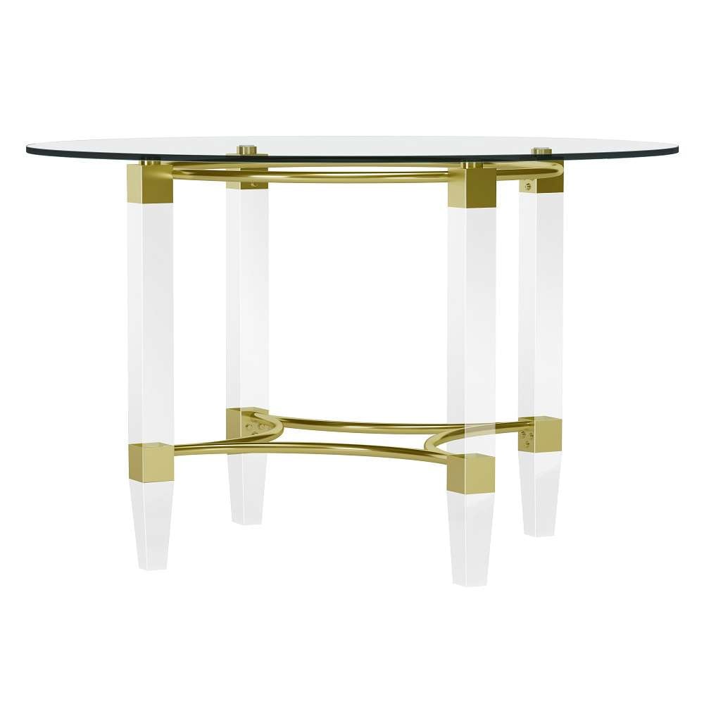 Chintaly - Round Glass Dining Table w/ Acrylic & Steel Base w/ Golden Accents - 4038-DT-GLD veiw 3