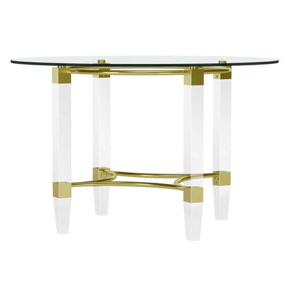 Chintaly - Round Glass Dining Table w/ Acrylic & Steel Base w/ Golden Accents - 4038-DT-GLD veiw 3