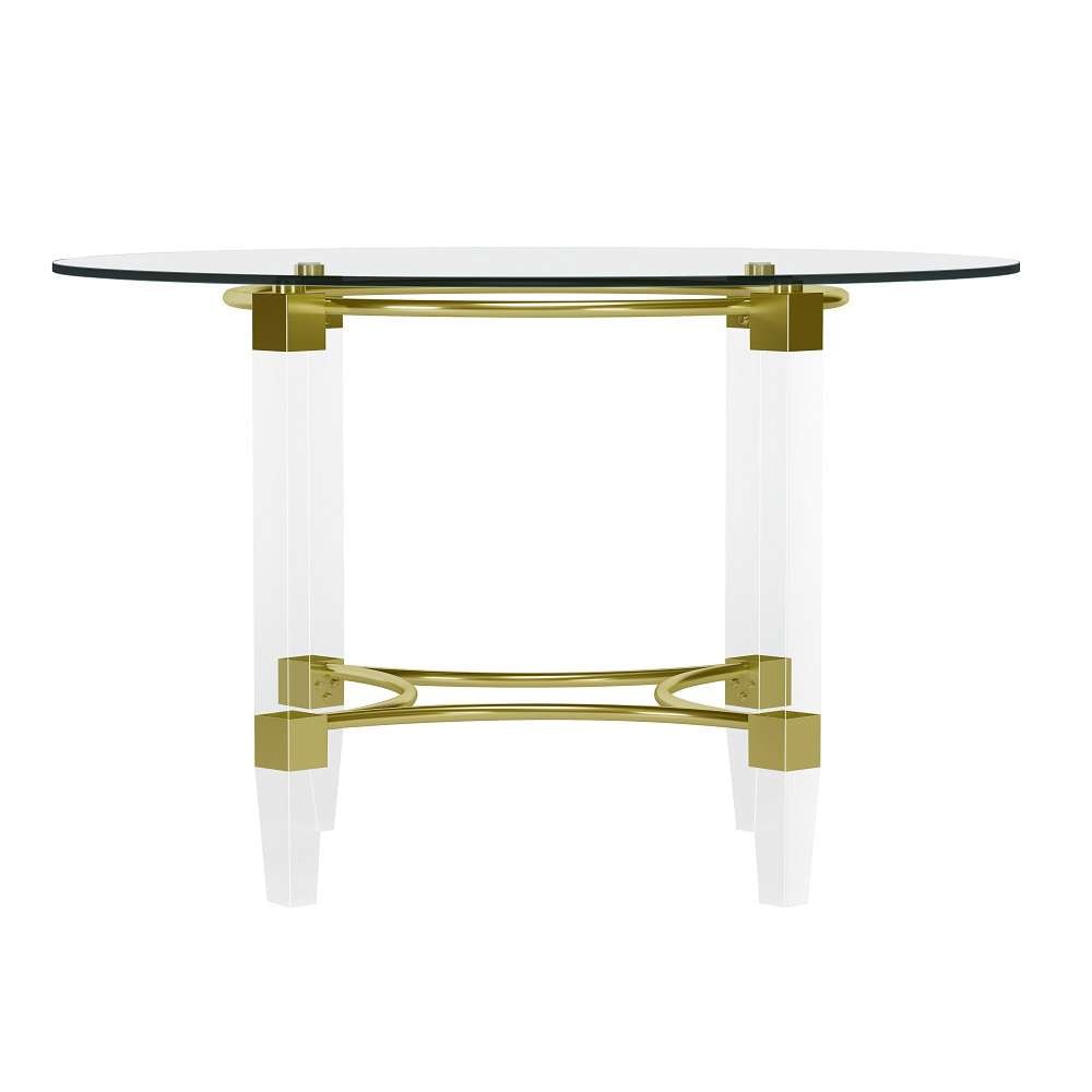 Chintaly - Round Glass Dining Table w/ Acrylic & Steel Base w/ Golden Accents - 4038-DT-GLD veiw 4