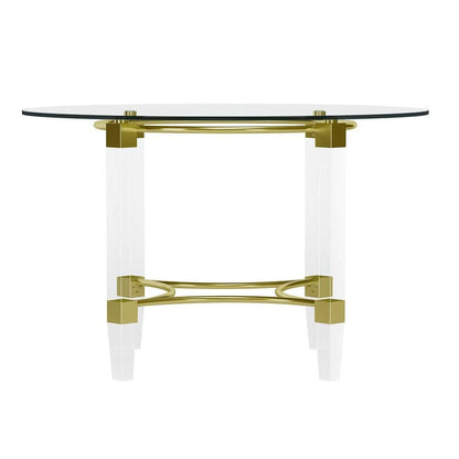 Chintaly - Round Glass Dining Table w/ Acrylic & Steel Base w/ Golden Accents - 4038-DT-GLD veiw 4