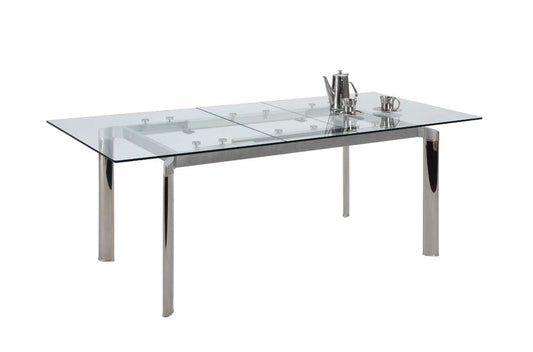 Chintaly - Tara Pop Up Extension Clear Glass Dining Table - TARA-DT-CLR veiw 1