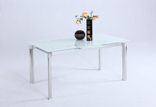 Chintaly - Tara Pop Up Extension Starphire Glass Dining Table In White - TARA-DT-WHT veiw 1
