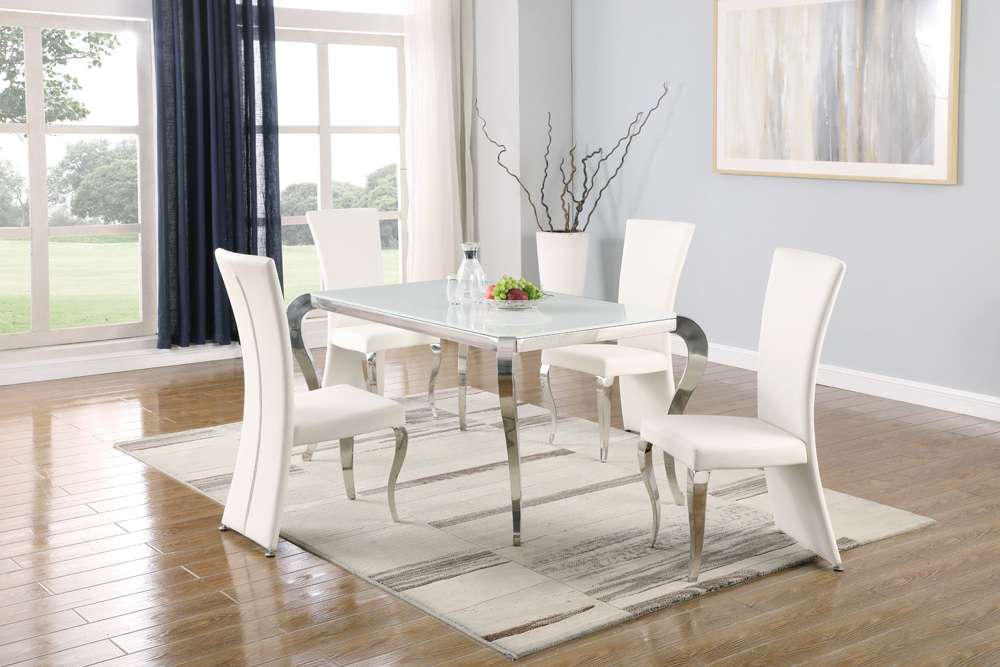 Chintaly - Teresa - Dining Set w/ Starphire Glass Top & 4 High-back Chairs - TERESA-RCT-5PC-WHT veiw 1
