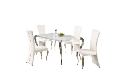 Chintaly - Teresa - Dining Set w/ Starphire Glass Top & 4 High-back Chairs - TERESA-RCT-5PC-WHT veiw 2