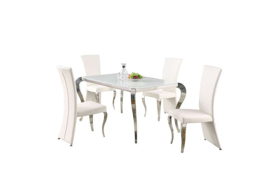 Chintaly - Teresa - Dining Set w/ Starphire Glass Top & 4 High-back Chairs - TERESA-RCT-5PC-WHT veiw 2