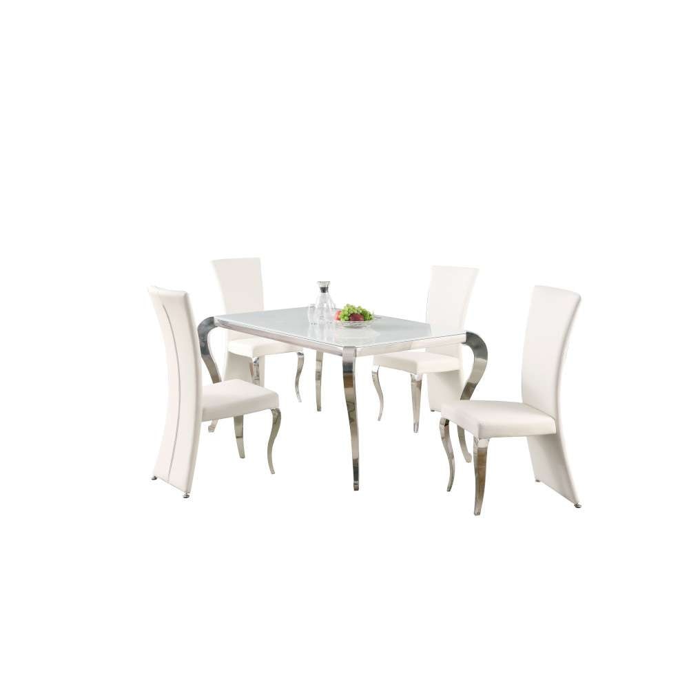Chintaly - Teresa - Dining Set w/ Starphire Glass Top & 4 High-back Chairs - TERESA-RCT-5PC-WHT veiw 3