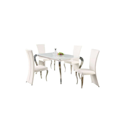 Chintaly - Teresa - Dining Set w/ Starphire Glass Top & 4 High-back Chairs - TERESA-RCT-5PC-WHT veiw 3