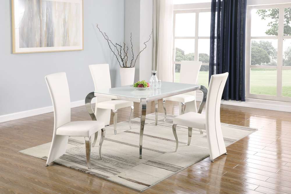 Chintaly - Teresa - Dining Set w/ Starphire Glass Top & 4 High-back Chairs - TERESA-RCT-5PC-WHT veiw 4