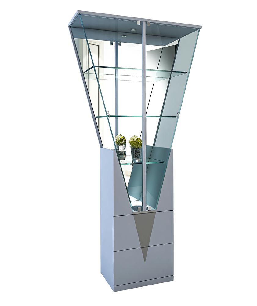 Chintaly - Triangular Curio W Mirrored Interior in Silver - 6625-CUR veiw 1