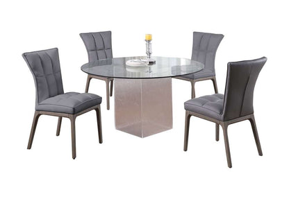 Chintaly - Valerie - Contemporary Dining Set w/ Round Glass Table, Acrylic Base & 4 Tufted Side Chairs - VALERIE-PEGGY-5PC-GRY veiw 1