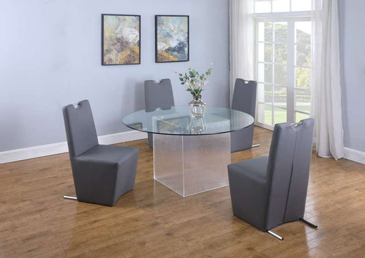 Chintaly - Valerie - Contemporary Dining Set w/ Round Glass Table & Chairs - VALERIE-EVIE-5PC-RND veiw 2