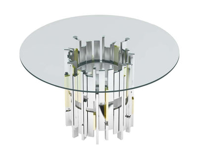 Chintaly - Verona Contemporary Round Glass Table w/ Steel & Golden Cluster Design Base - VERONA-DT veiw 1