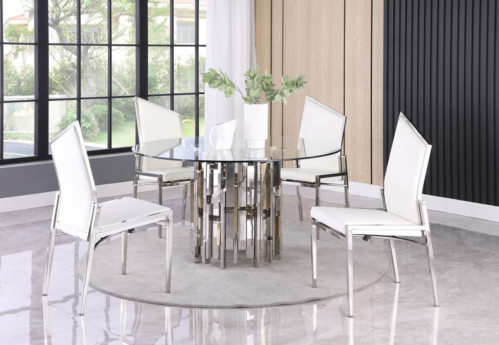 Chintaly - Verona Contemporary Round Glass Table w/ Steel & Golden Cluster Design Base - VERONA-DT veiw 2