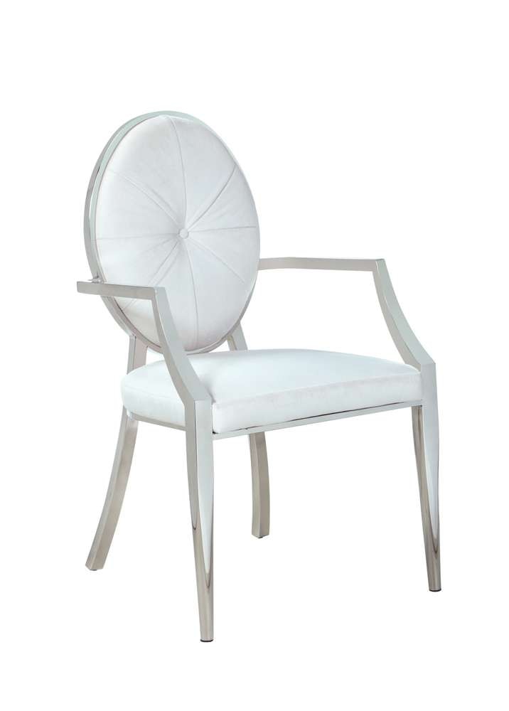 Chintaly - Victoria Modern Round Button Tufted Back Arm Chair (Set of 2) - VICTORIA-AC-WHT veiw 1