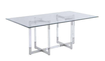 Chintaly - Yasmin Contemporary 42inx 72in Glass Dining Table w/ Floating Acrylic Base & Steel Accents - YASMIN-DT-4272 veiw 1