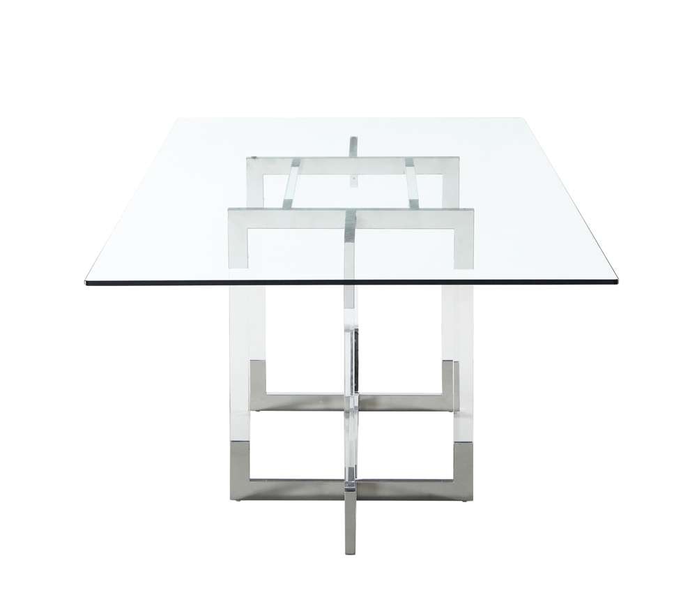 Chintaly - Yasmin Contemporary 42inx 72in Glass Dining Table w/ Floating Acrylic Base & Steel Accents - YASMIN-DT-4272 veiw 2