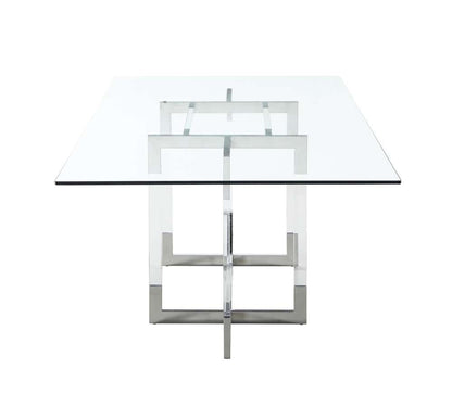 Chintaly - Yasmin Contemporary 42inx 72in Glass Dining Table w/ Floating Acrylic Base & Steel Accents - YASMIN-DT-4272 veiw 2