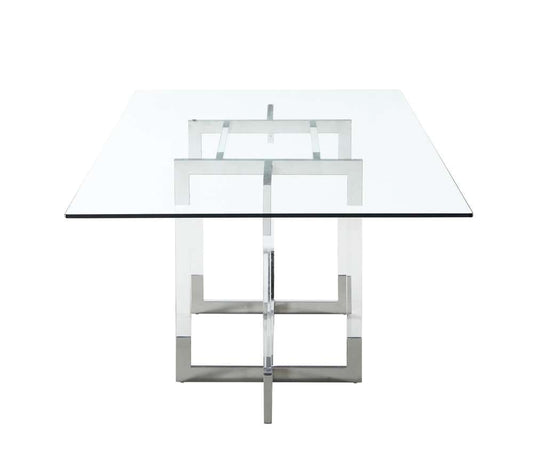 Chintaly - Yasmin Contemporary 42inx 72in Glass Dining Table w/ Floating Acrylic Base & Steel Accents - YASMIN-DT-4272 veiw 2