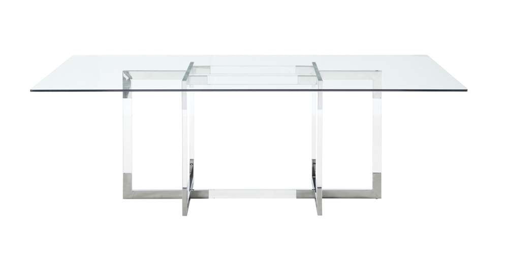 Chintaly - Yasmin Contemporary 42inx 72in Glass Dining Table w/ Floating Acrylic Base & Steel Accents - YASMIN-DT-4272 veiw 3