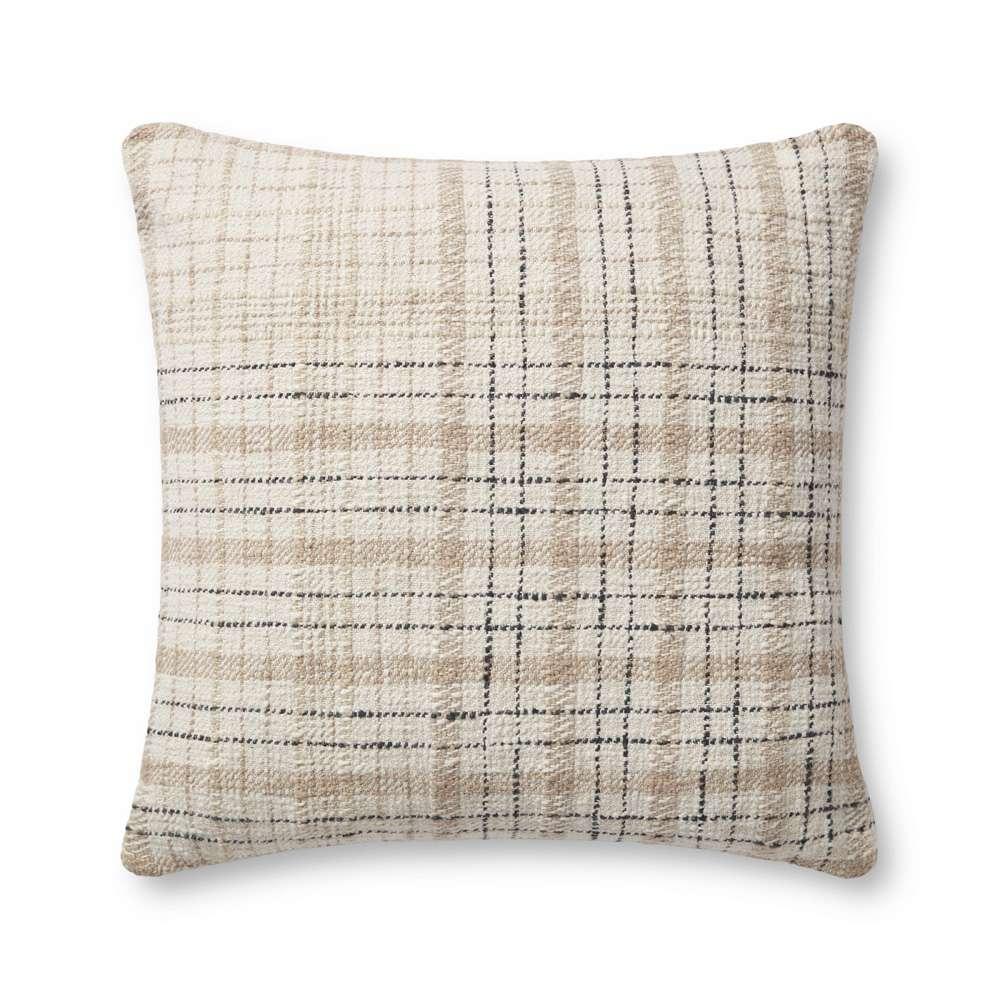 Chris Loves Julia x Loloi - Cricket Beige  / Black 22 x 22 Cover w/Down Pillow - DSETPCJ0013BEBLPIL3 veiw 1
