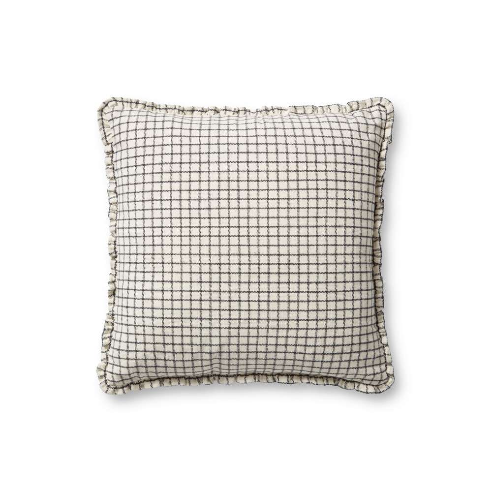 Chris Loves Julia x Loloi - Dinah Ivory  / Black 18 x 18 Cover w/Poly Pillow - PSETPCJ0012IVBLPIL1 veiw 1