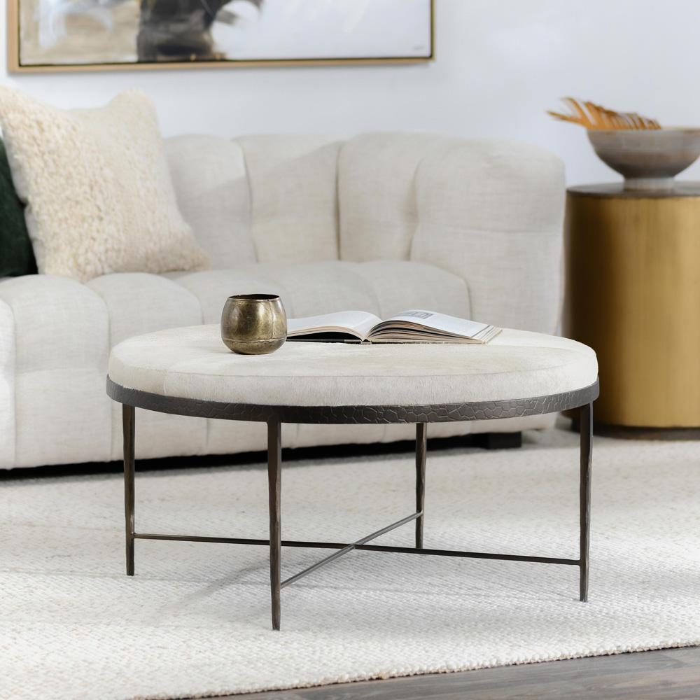Classic Home - Bose Leather Hide Round Cocktail Coffee Table In Ivory - 51011899 veiw 5