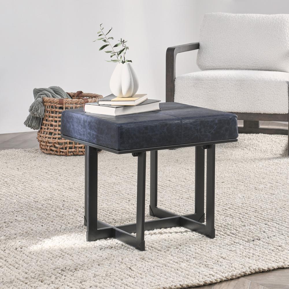 Classic Home - Calvin  Genuine Leather Stool In Nightfall Blue - 53001938 veiw 4