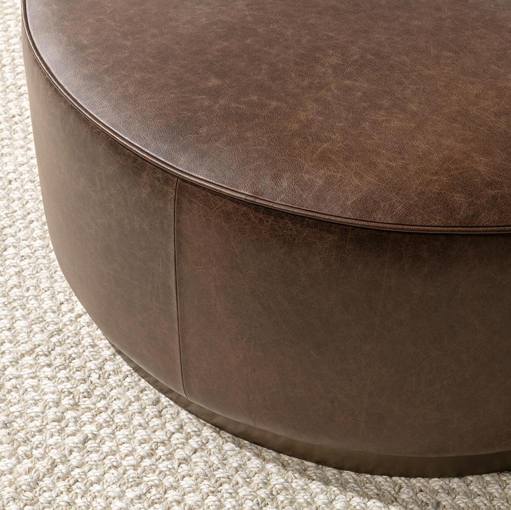 Classic Home  - Clair Leather Round Cocktail Coffee Table - Dark Brown - 51011967 veiw 7