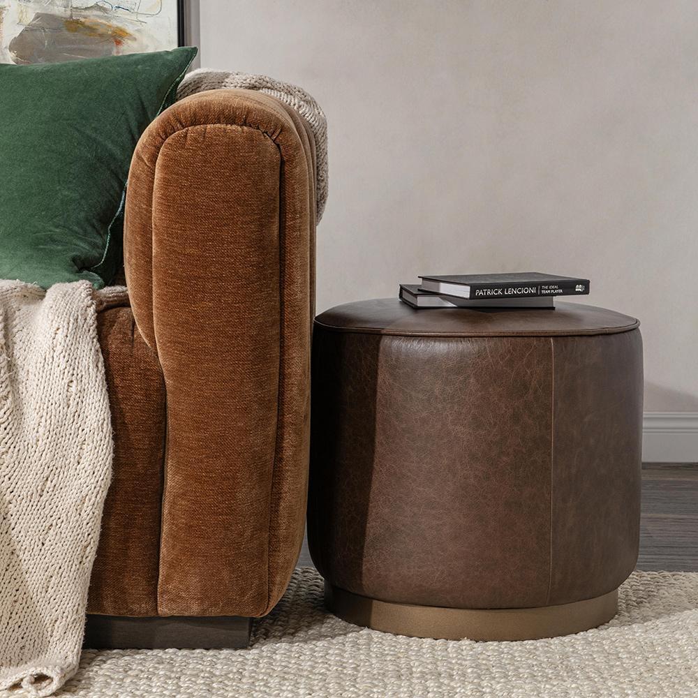 Classic Home  - Clair Leather Round End Table - Dark Brown - 53002064 veiw 6