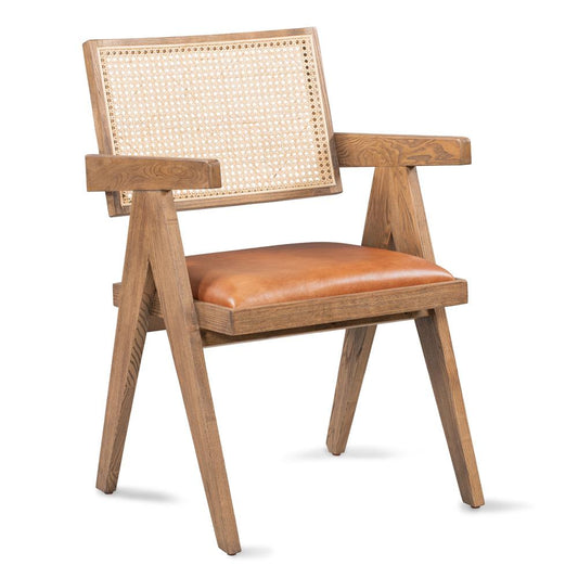 Classic Home - Douglas Top-Grain Leather & Rattan Dining Chair In Tan - 53004735 veiw 1