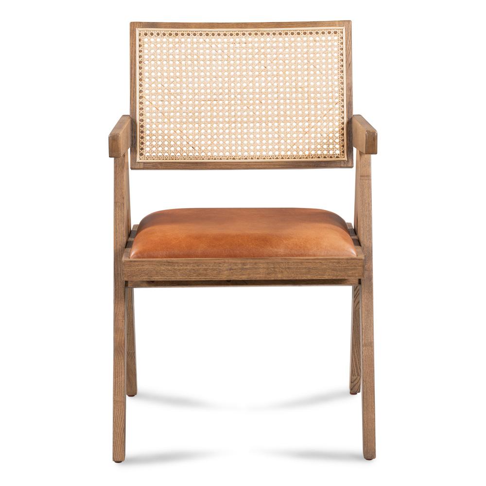Classic Home - Douglas Top-Grain Leather & Rattan Dining Chair In Tan - 53004735 veiw 2