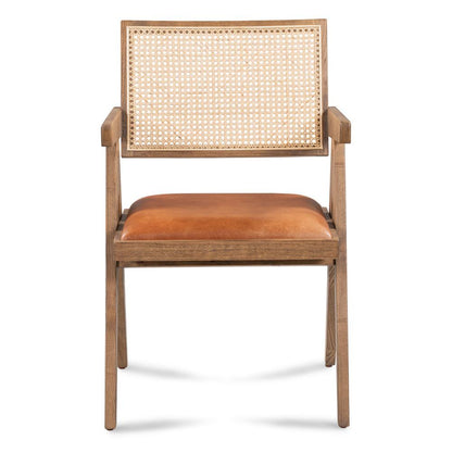 Classic Home - Douglas Top-Grain Leather & Rattan Dining Chair In Tan - 53004735 veiw 2